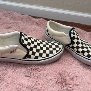 Vans Black and Cream Checkerboard Slip-Ons